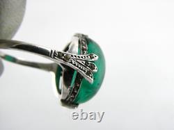 Vintage Sterling Silver Paste Glass Green White Gems Ring 925 Size 6 6.7g AS IS