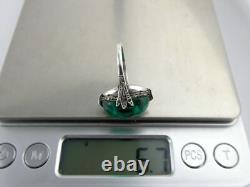 Vintage Sterling Silver Paste Glass Green White Gems Ring 925 Size 6 6.7g AS IS