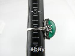 Vintage Sterling Silver Paste Glass Green White Gems Ring 925 Size 6 6.7g AS IS