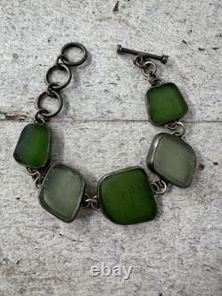 Vintage Sterling Silver Polished Sea Glass Chunk Bracelet