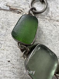 Vintage Sterling Silver Polished Sea Glass Chunk Bracelet