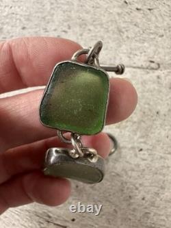 Vintage Sterling Silver Polished Sea Glass Chunk Bracelet