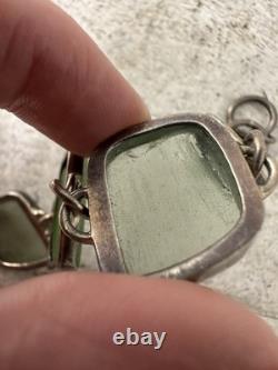 Vintage Sterling Silver Polished Sea Glass Chunk Bracelet