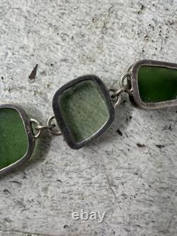 Vintage Sterling Silver Polished Sea Glass Chunk Bracelet