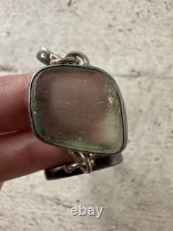 Vintage Sterling Silver Polished Sea Glass Chunk Bracelet