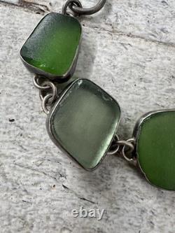 Vintage Sterling Silver Polished Sea Glass Chunk Bracelet