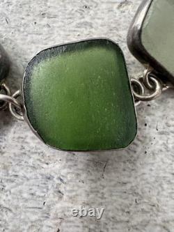 Vintage Sterling Silver Polished Sea Glass Chunk Bracelet
