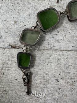 Vintage Sterling Silver Polished Sea Glass Chunk Bracelet