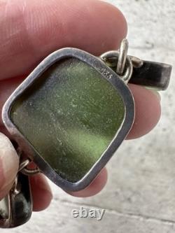Vintage Sterling Silver Polished Sea Glass Chunk Bracelet