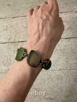 Vintage Sterling Silver Polished Sea Glass Chunk Bracelet