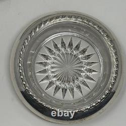 Vintage Sterling Silver Rim Glass Starburst Coasters Set of 8, 4 Round