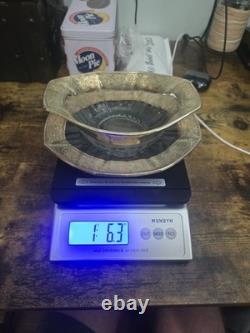 Vintage Sterling Silver Rim Overlay Glass Candy Bowl & Underplate Dish Set 925