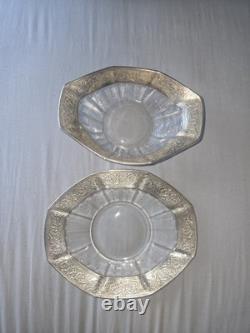 Vintage Sterling Silver Rim Overlay Glass Candy Bowl & Underplate Dish Set 925