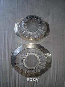 Vintage Sterling Silver Rim Overlay Glass Candy Bowl & Underplate Dish Set 925