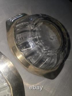 Vintage Sterling Silver Rim Overlay Glass Candy Bowl & Underplate Dish Set 925