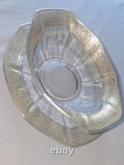 Vintage Sterling Silver Rim Overlay Glass Candy Bowl & Underplate Dish Set 925