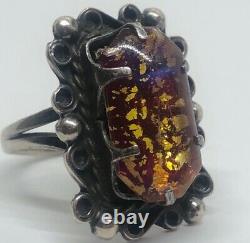 Vintage Sterling Silver Ring 925 Size 5.5 Mexico Glass Foil Opal