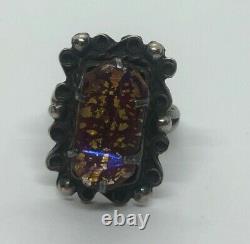 Vintage Sterling Silver Ring 925 Size 5.5 Mexico Glass Foil Opal