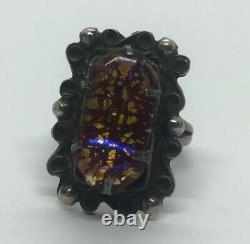 Vintage Sterling Silver Ring 925 Size 5.5 Mexico Glass Foil Opal