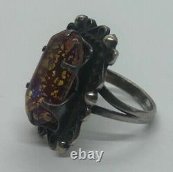 Vintage Sterling Silver Ring 925 Size 5.5 Mexico Glass Foil Opal