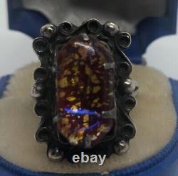 Vintage Sterling Silver Ring 925 Size 5.5 Mexico Glass Foil Opal