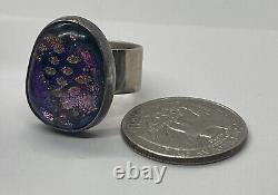 Vintage Sterling Silver Ring 925 Size 7.5 Dichroic Glass Art Glass