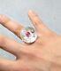 Vintage Sterling Silver Ring Pink Glass Size 7.5 Avant Garde Modern 9.4g. 925