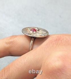 Vintage Sterling Silver Ring Pink Glass Size 7.5 Avant Garde Modern 9.4g. 925