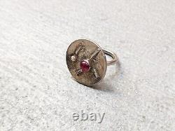 Vintage Sterling Silver Ring Pink Glass Size 7.5 Avant Garde Modern 9.4g. 925