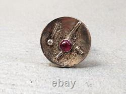 Vintage Sterling Silver Ring Pink Glass Size 7.5 Avant Garde Modern 9.4g. 925