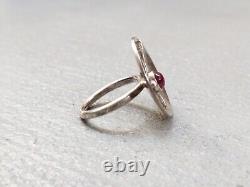 Vintage Sterling Silver Ring Pink Glass Size 7.5 Avant Garde Modern 9.4g. 925