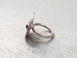 Vintage Sterling Silver Ring Pink Glass Size 7.5 Avant Garde Modern 9.4g. 925