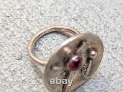 Vintage Sterling Silver Ring Pink Glass Size 7.5 Avant Garde Modern 9.4g. 925