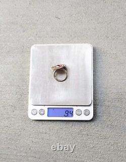 Vintage Sterling Silver Ring Pink Glass Size 7.5 Avant Garde Modern 9.4g. 925