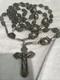 Vintage Sterling Silver Rosary Textured Gray Glass Sterling Silver Crucifix