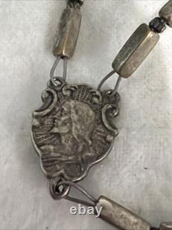 Vintage Sterling Silver Rosary Textured Gray Glass Sterling Silver Crucifix