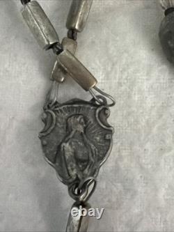 Vintage Sterling Silver Rosary Textured Gray Glass Sterling Silver Crucifix