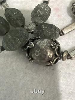 Vintage Sterling Silver Rosary Textured Gray Glass Sterling Silver Crucifix