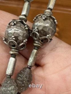 Vintage Sterling Silver Rosary Textured Gray Glass Sterling Silver Crucifix