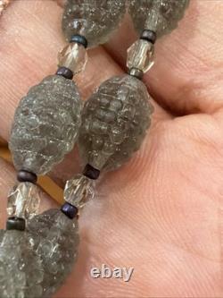Vintage Sterling Silver Rosary Textured Gray Glass Sterling Silver Crucifix