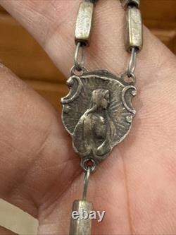 Vintage Sterling Silver Rosary Textured Gray Glass Sterling Silver Crucifix