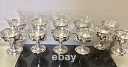 Vintage Sterling Silver Sherbert Dessert Cups With Etched Glass Insert Set