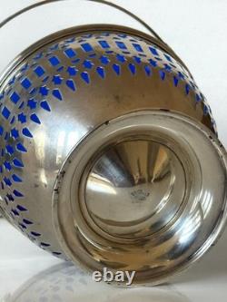 Vintage Sterling Silver Sugar Basket with Original Cobalt Glass Insert