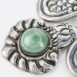 Vintage Sterling Silver Taxco Mexico Brooch Pin with Green Glass Cabochon