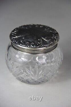 Vintage Sterling Silver Top Cut Glass Vanity Dresser Powder Jar Monogrammed