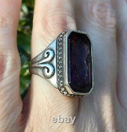 Vintage Sterling Silver Victorian Revival Etruscan Style Glass Intaglio Ring, 7