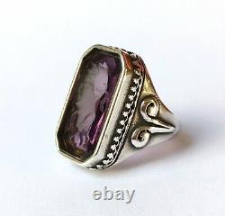 Vintage Sterling Silver Victorian Revival Etruscan Style Glass Intaglio Ring, 7