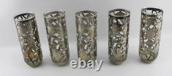 Vintage Sterling Silver Wrapped Drinking Glass Mexico. 925 Silver Set of 5 JRS