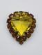 Vintage Sterling Silver Yellow & Orange Crystal Glass Brooch Pin