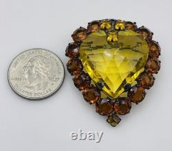Vintage Sterling Silver Yellow & Orange Crystal Glass Brooch Pin